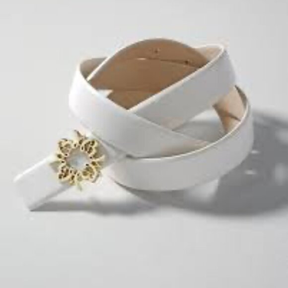 White House Black Market Accessories - White House Black Market White Leather Belt with Gold Filigree Buckle